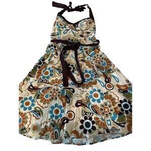 Teeze Me Halter Dress Empire Waist Blue Brown Rust Colors size S